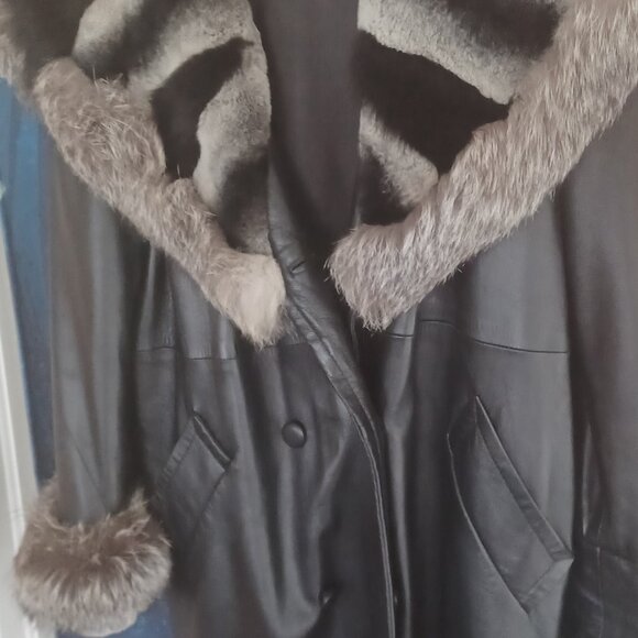 Leather and fox long coat
